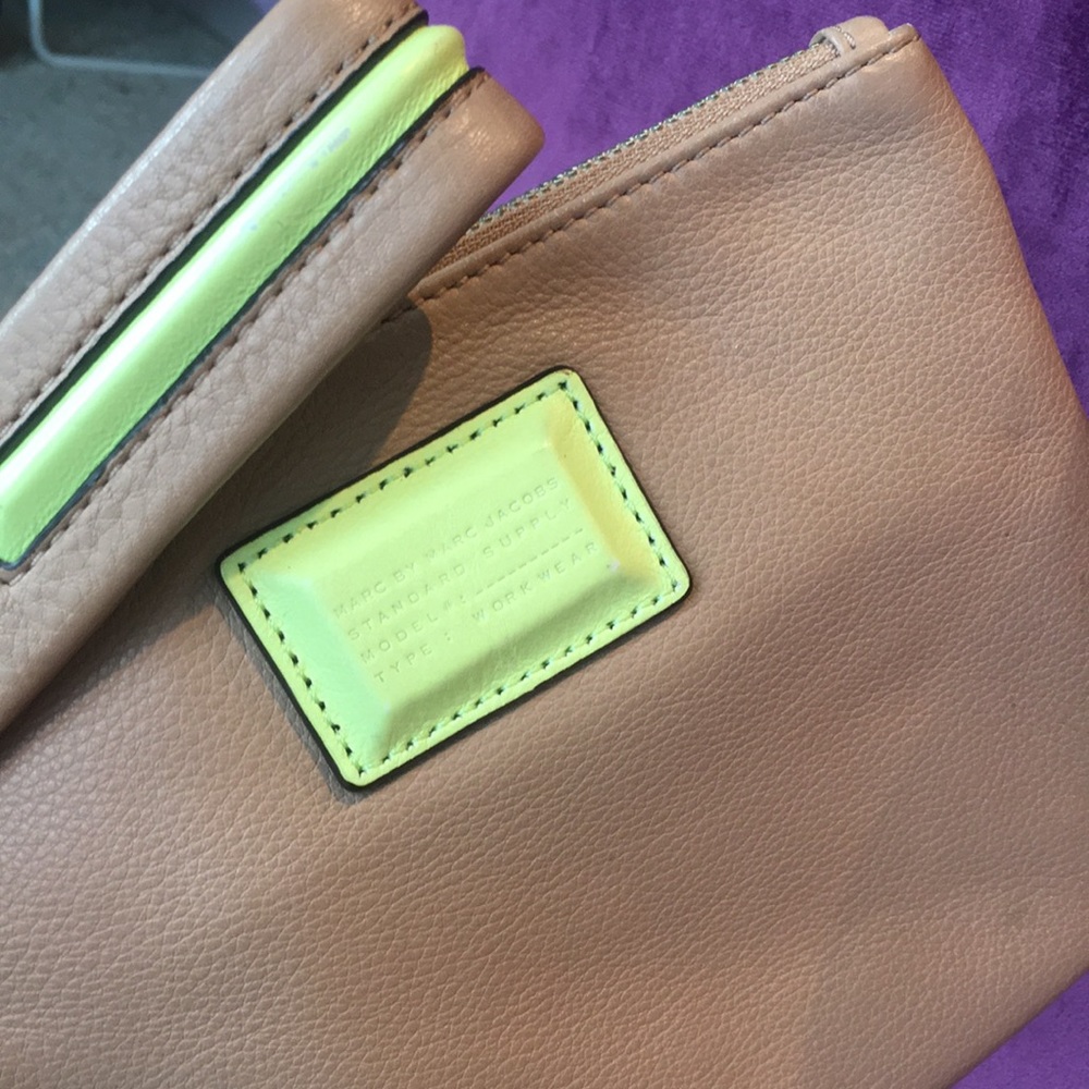 Marc by Marc Jacobs Leather Wristlet Beige and Lime